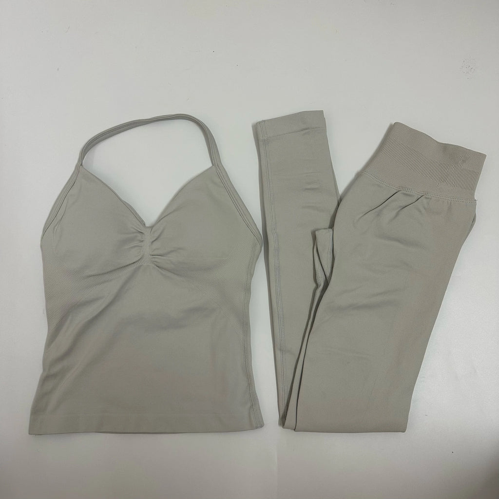 2-teiliges Set Yoga Leggings Set Damen Rückenfreie Tank Tops Hohe Taille Scrunch Gym Anzug Fitness Kleidung Outfit Yoga Set