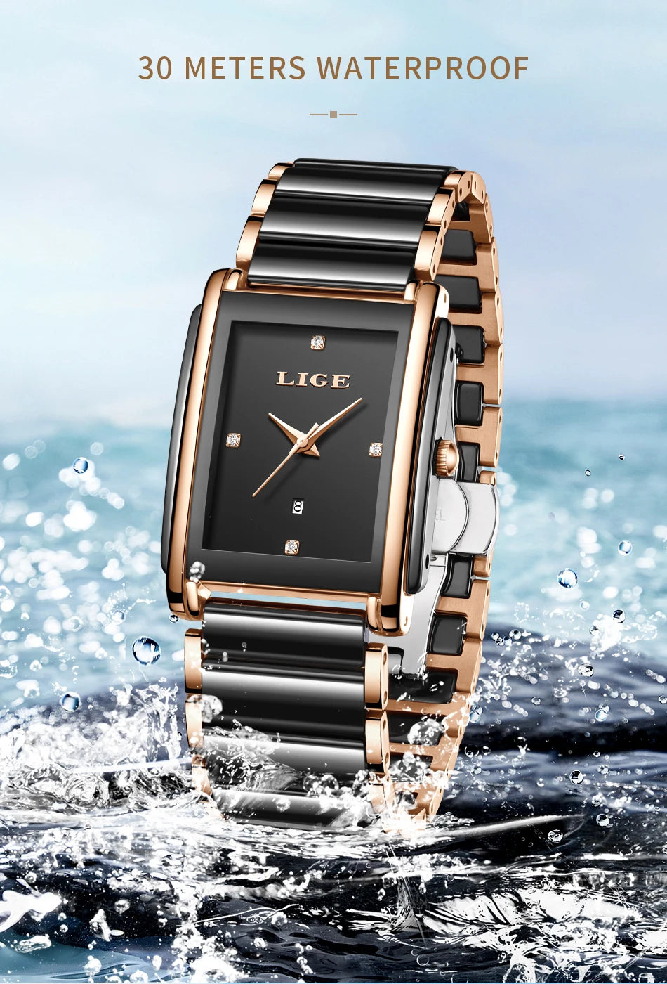 LIGE Mode Elegante Damenuhr Japanisches Uhrwerk Keramikarmband Luxus Damen Armband Quarzuhren Geschenke Reloj Mujer