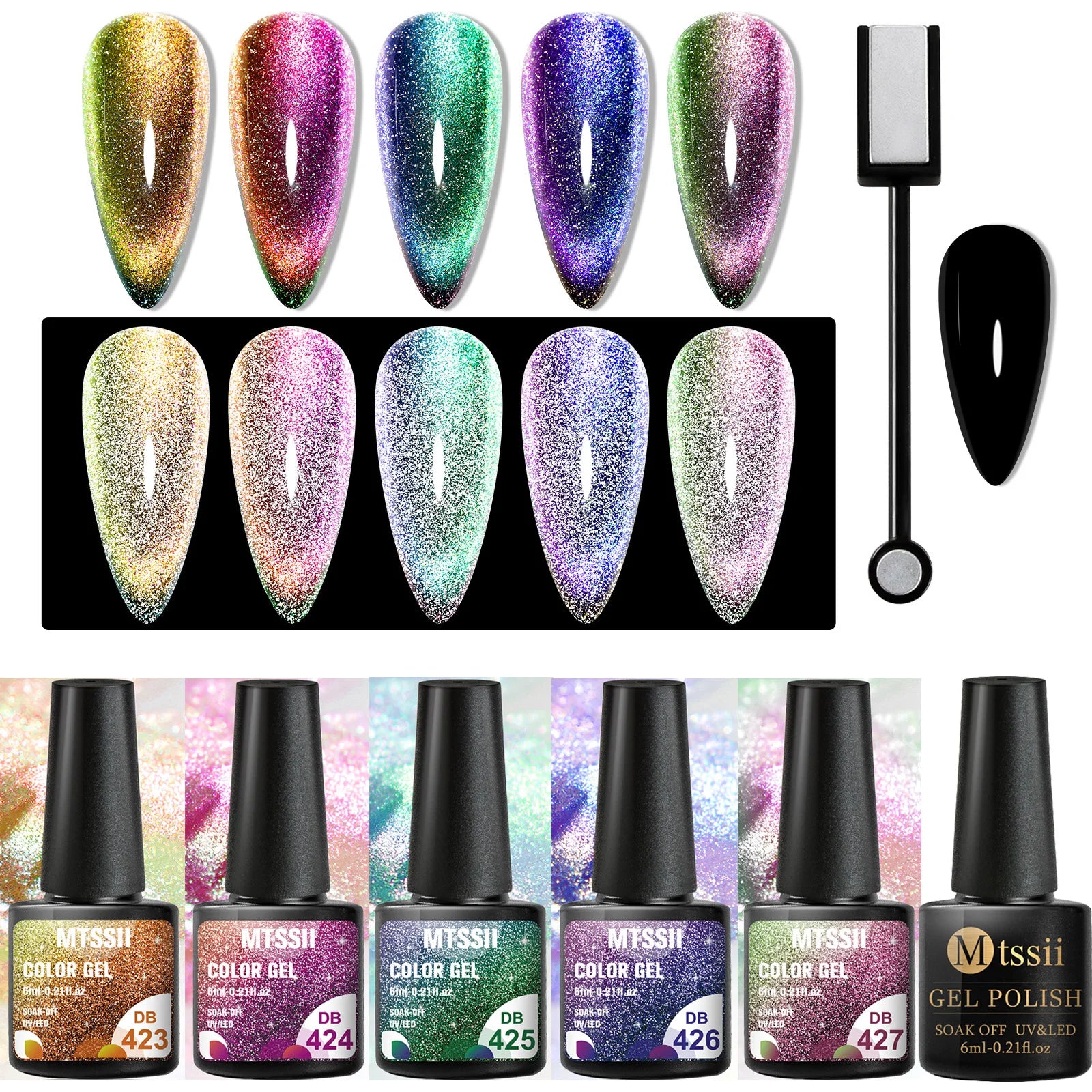 10/12PCS/SET Katze Magnetisches Gel Nagellack Set 9D Reflektierendes Glitzer Gel Halbpermanentes UV Gel Soak Off Funkelndes Nagelkunst Kits