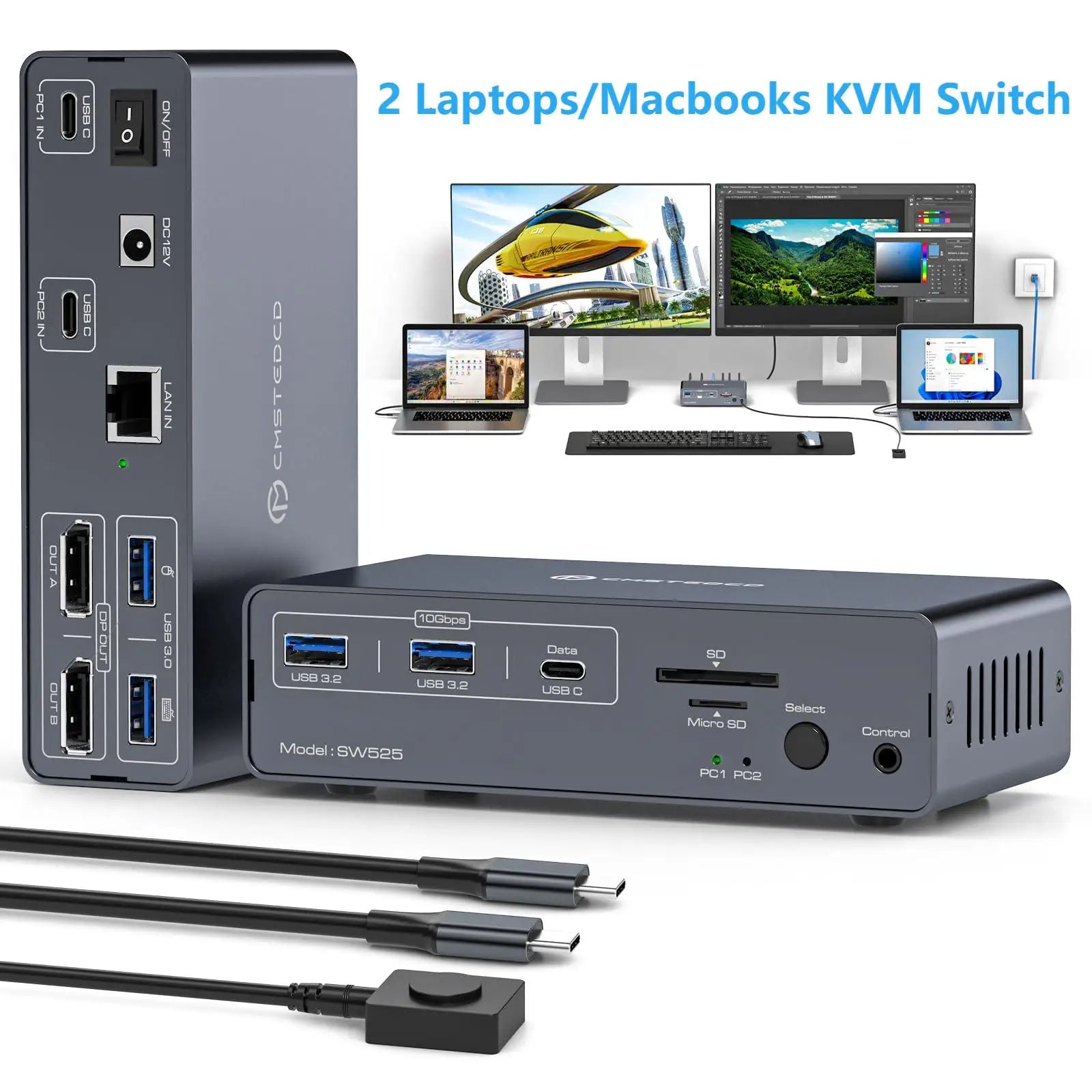 4K@120Hz USB C Dockingstation Dual Monitor KVM Switch für 2 Laptops oder Macbooks (12-in-1) Typ C Dock mit 2 Displayport Hauptbild