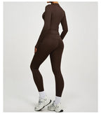 SVEIC Damen Zweiteiliger Trainingsanzug Yoga Set Langarmjacke High Waisted Leggings Atmungsaktive Sportkleidung Für Frauen
