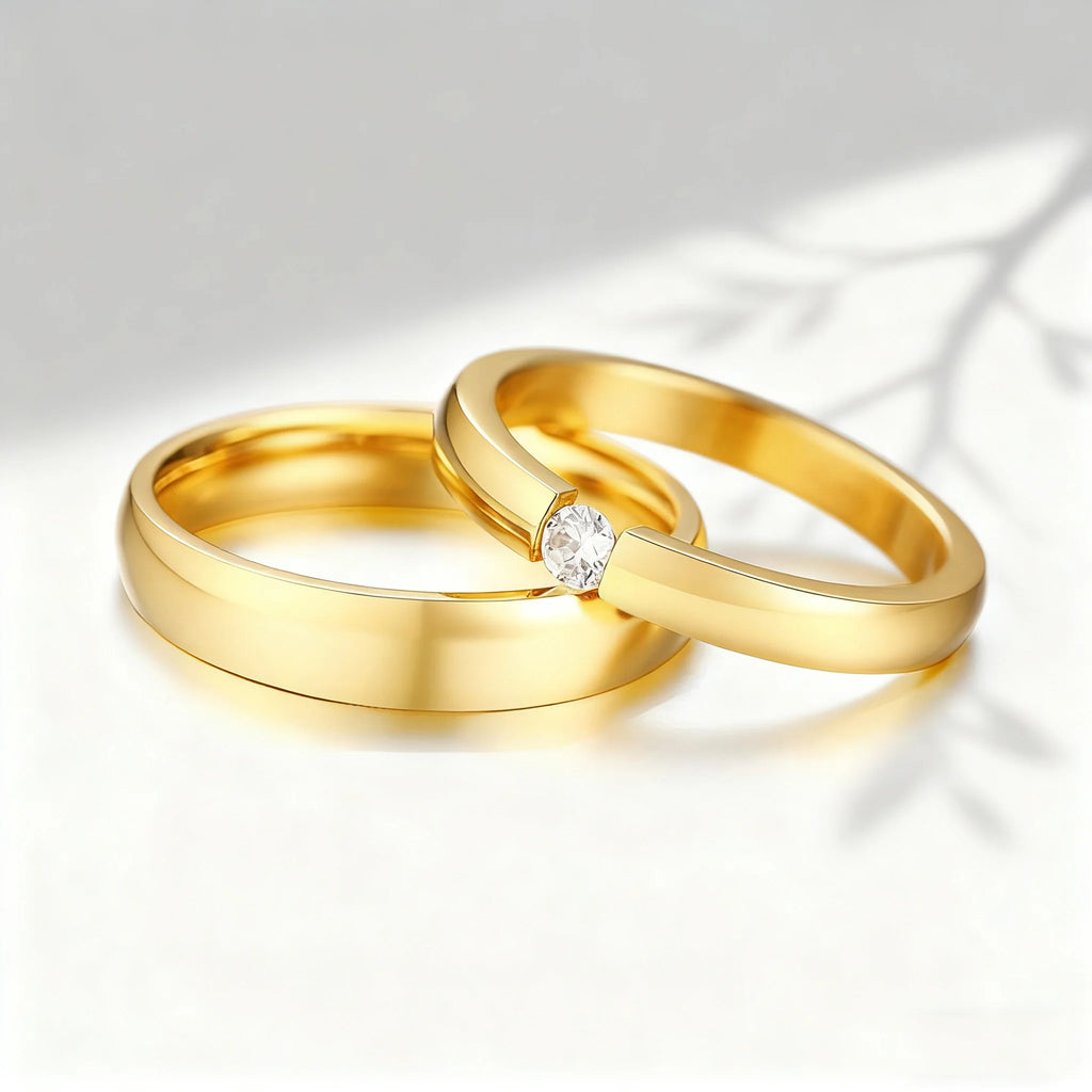 Personalisierte Paarringe als Geschenk mit Karte für Frauen und Männer, PVD-vergoldete Namensringe, Liebesschmuck, Eheringe, individuelle Namensringe, Hochzeitsgeschenke