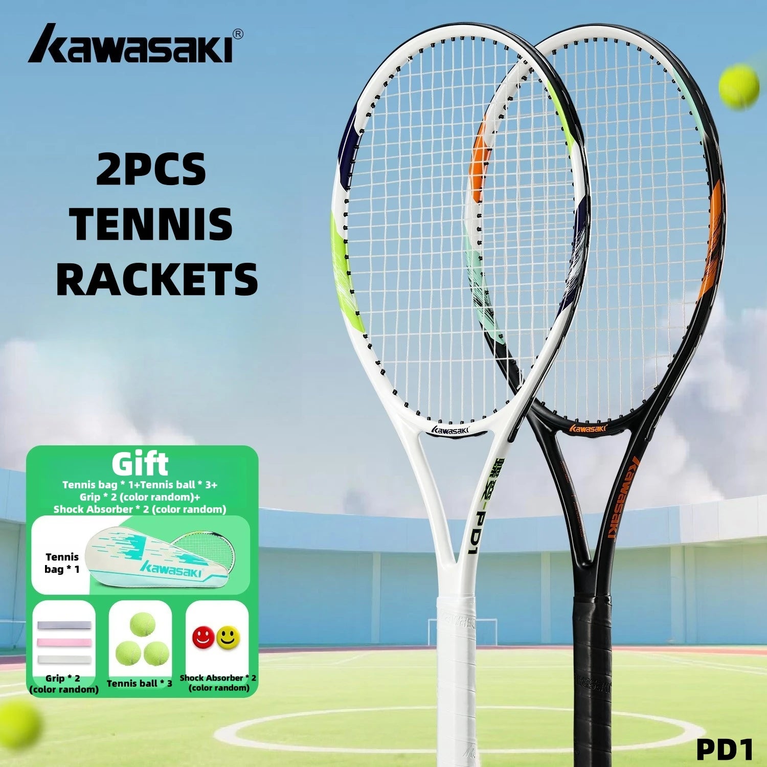 Kawasaki Light Tennisschläger Set Carbon-Composite Schlägerset KD1&PD1 Anfänger Professionelles Schläger Set für Damen und Herren Training
