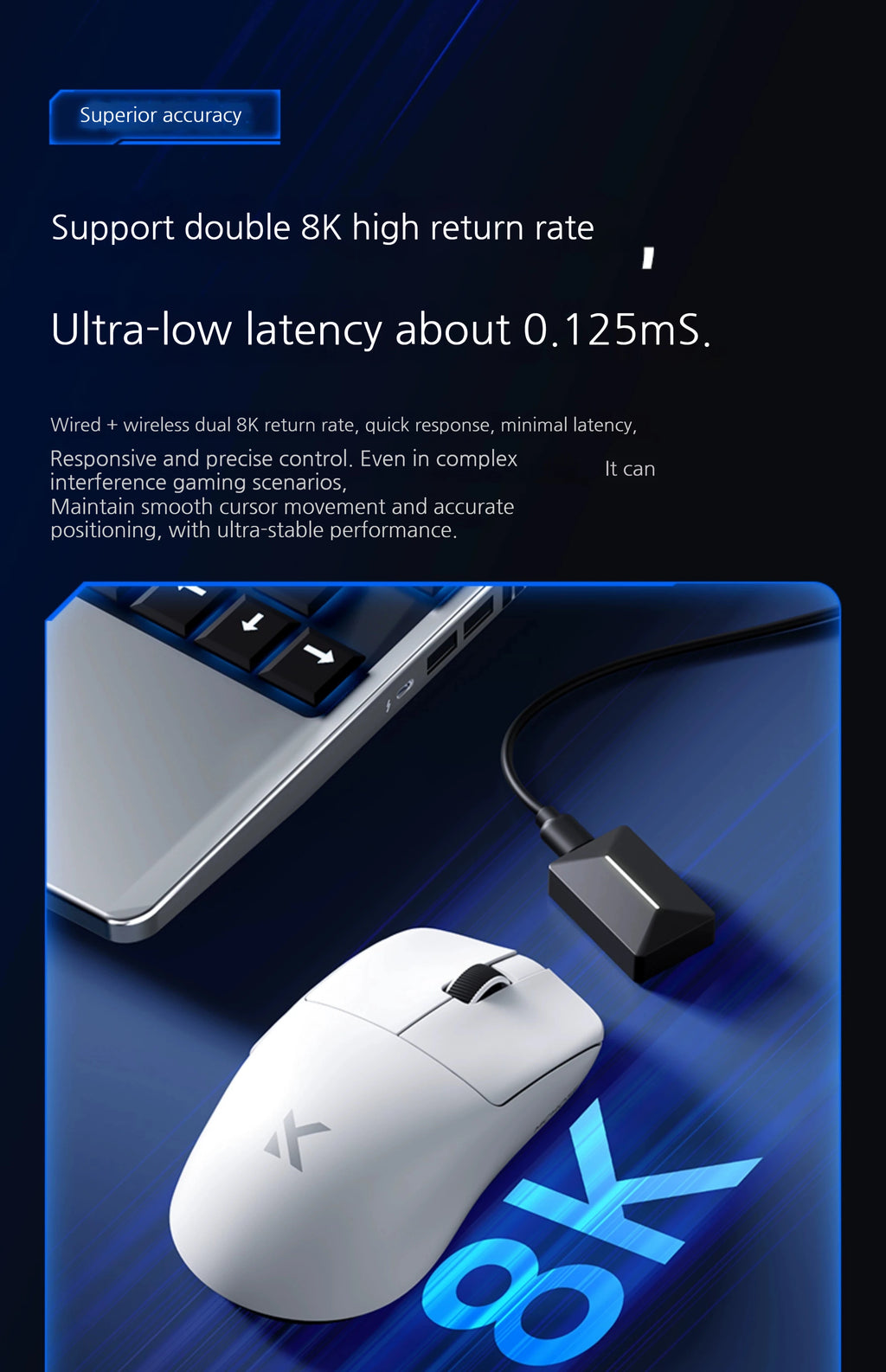 MCHOSE L7 Ultra+ Medium Large Hand Mouse Game E-Sports Paw3950 Wireless Three Mode Lightweight Office Dual-Drive Computer Mouse