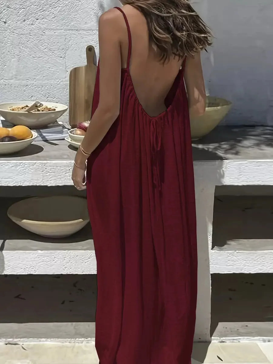 2026 Loose-Fit Spaghettiträgerkleid Damen Freizeit Hauskleid Sommerkleid Einfarbig Urlaub Kühl Hauskleid