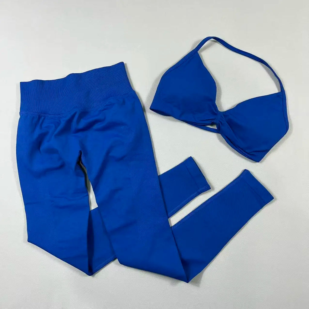 UETEEY Set für Damen, Trägerloser Yoga-BH, Sport-Top, Workout-Leggings-Set, Nahtloses Fitnessstudio-Set, Fitnesskleidung, Outfit, Activewear