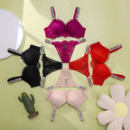 BH- und Höschen-Set Bequeme Push-up-Shapewear Verstellbar Gepolstert Gerafft Neu V-Spitze Dessous-Set Damen Sexy