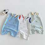 2026 Neue Sommer-Babykleidung 0-2 Jahre Cartoon-Print Ärmelloser Polo-Strampler Atmungsaktives Mesh-Gewebe mit Knopfleiste und Druckknopfverschluss