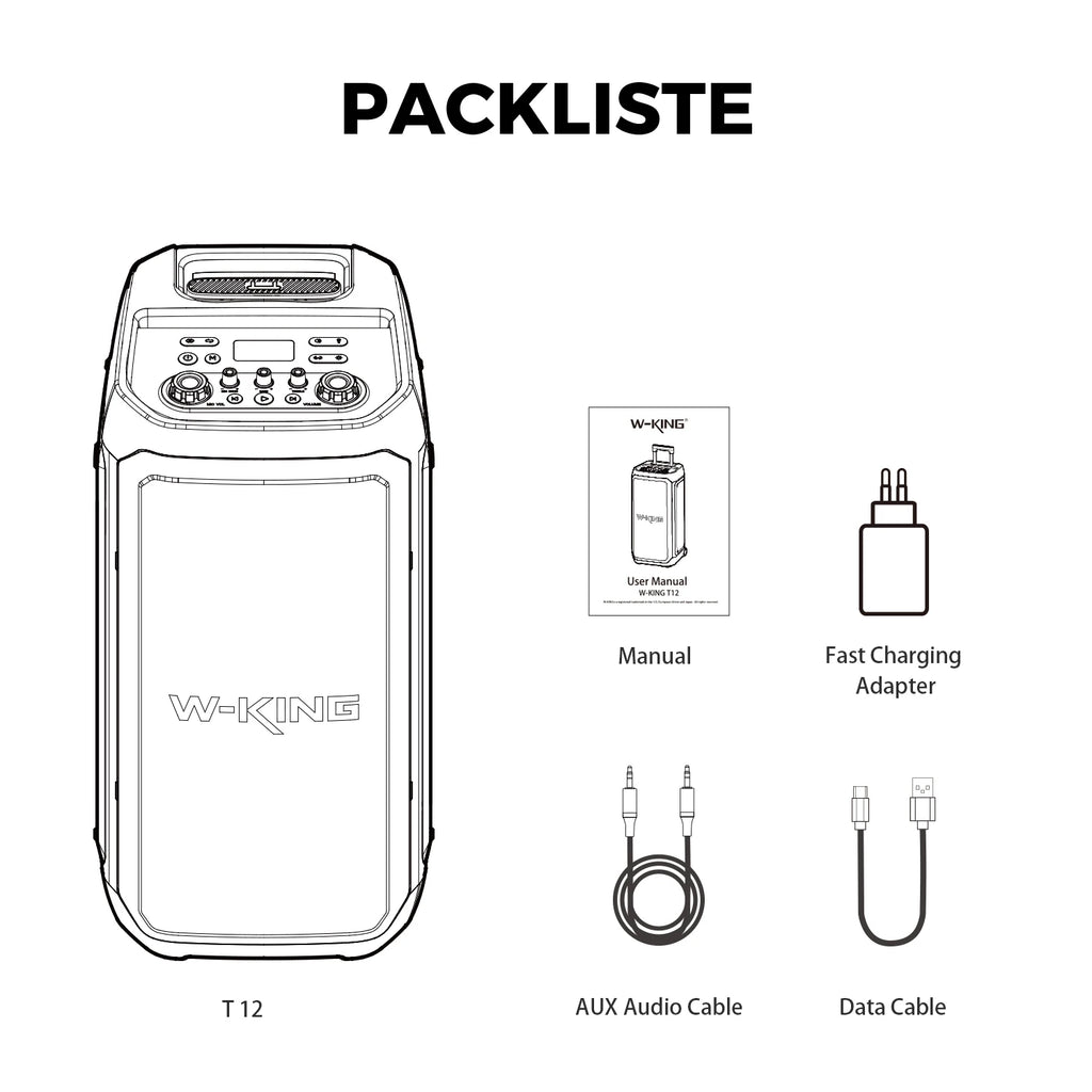 W-KING T12 Portable Bluetooth Speaker Box with 370W MAX Pro Sound, Light Show, CSB, Bass Boost, Wheels and Telescopic Handle