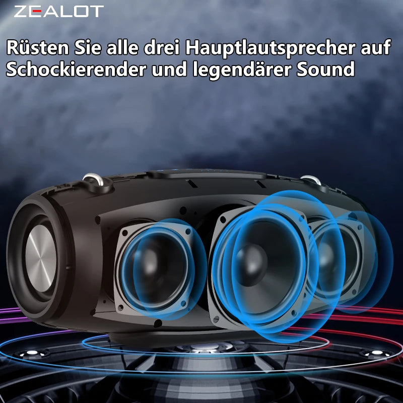 ZEALOT S67 Tragbarer Bluetooth-Lautsprecher mit Schultergurt, wasserdicht für den Außenbereich, Stereo-Klang, starker Bass, 40 Std. Wiedergabe