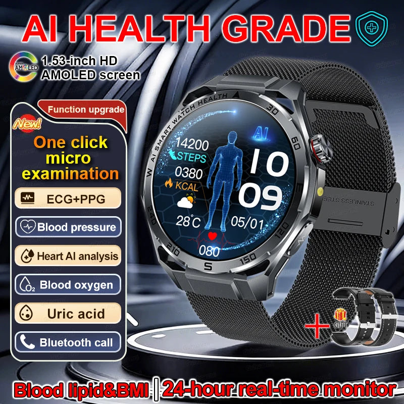EKG High-End Gesundheits-Smartwatch Herren Blutdruck Lipide Blutsauerstoff Körperanalyse Harnsäure Gesundheitstracker Smartwatch Herren Damen