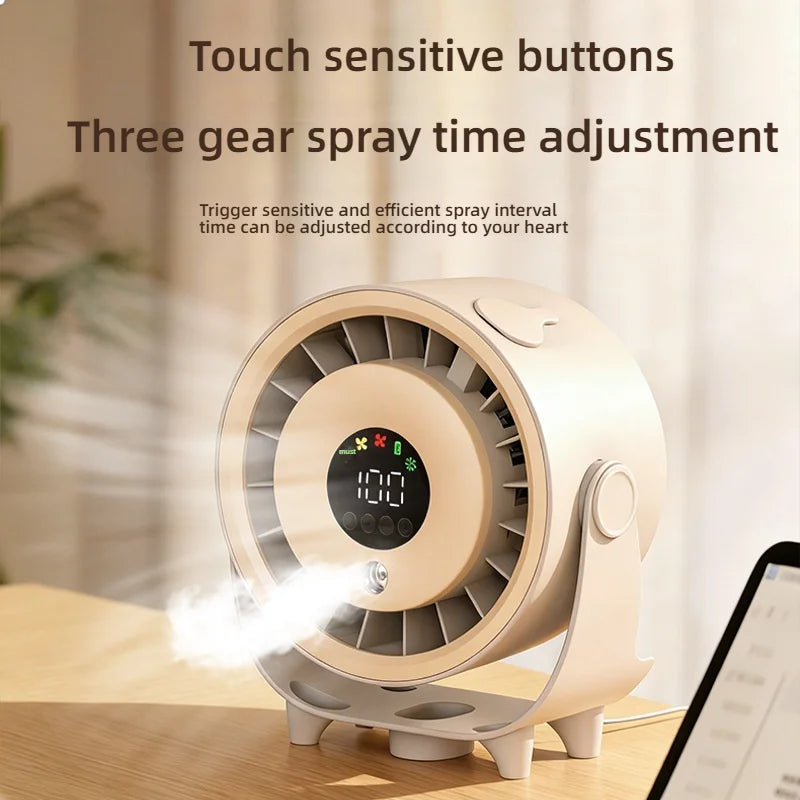 Neuer Sprühnebelventilator, befeuchtend, schnelle Kühlung, Aufhängeloch, geräuscharm, digitale Anzeige, Tastensteuerung der Geschwindigkeit, fein absorbierbar