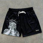 Europäische und amerikanische Herren Sommer Freiheitsstatue-Print bequeme atmungsaktive Tunnelzug-Shorts Outdoor-Freizeithose