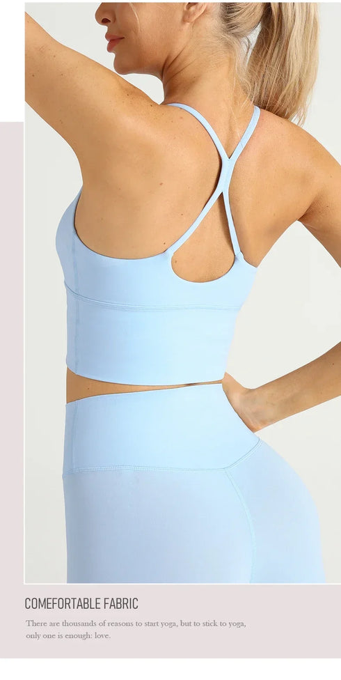 Einfarbiger Damen-Sport-BH mit nacktem Gefühl, sexy Kreuzrücken, Y-Form, Sport-BH, Fitness, Yoga, Joggen, Workout, Sport, Damen-Träger-BH