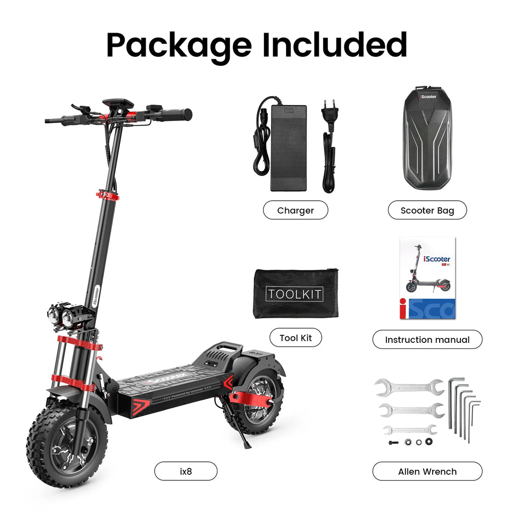 iScooter iX8 Erwachsenen Elektroroller 2400W Motor 48V20Ah Akku 12 Zoll Offroad-Luftreifen Faltbarer E-Scooter