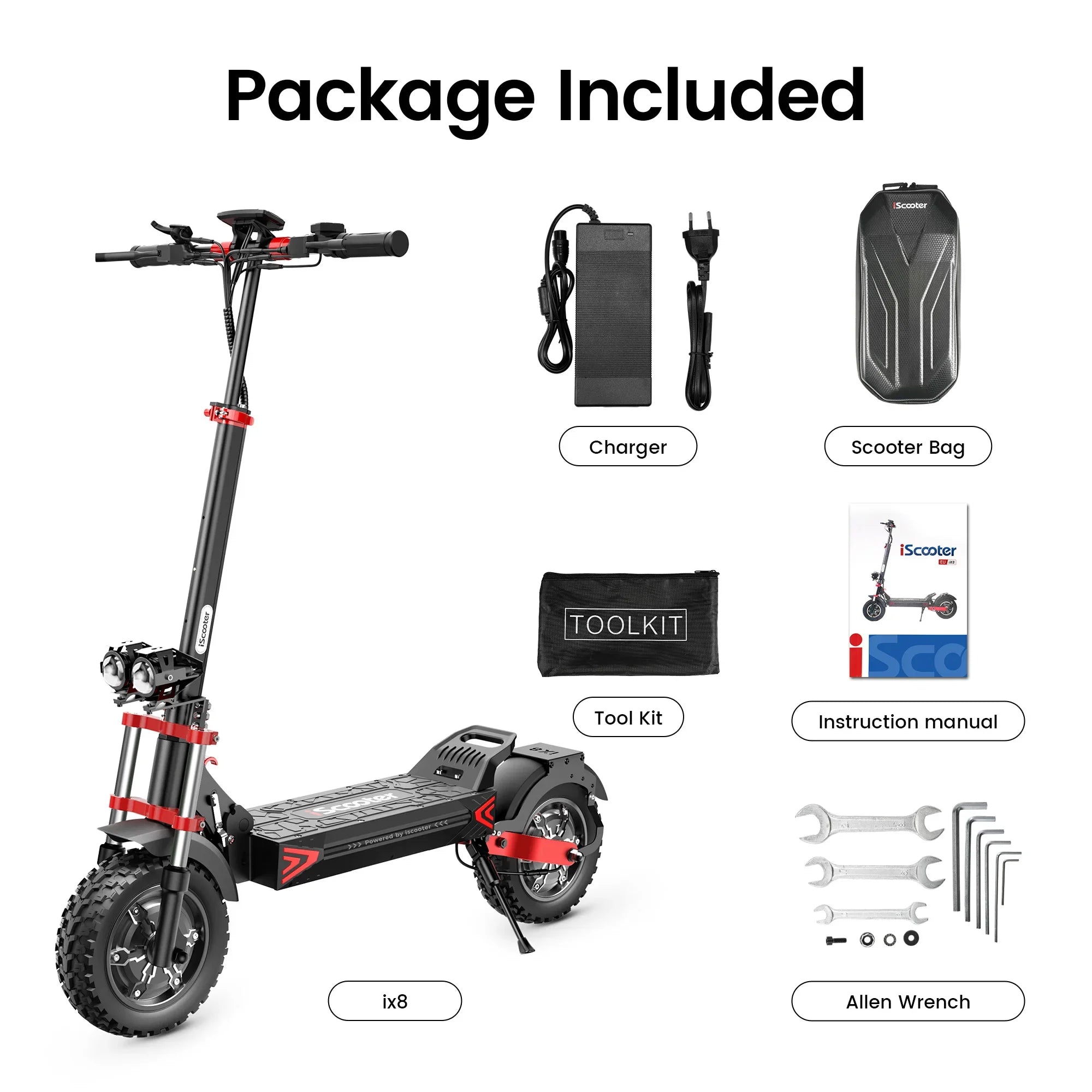 iScooter iX8 Erwachsenen Elektroroller 2400W Motor 48V20Ah Akku 12 Zoll Offroad-Luftreifen Faltbarer E-Scooter