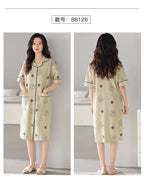 SUKAE Midi Nightdress M-5XL V-neck Bra Padded Botton Sleepshirt Plus Size Cotton Nightgowns Summer Women Short Sleeves Nightgown