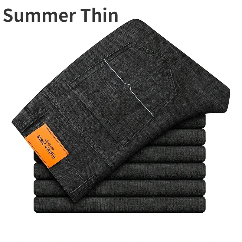 Herrenhose Büro Business Jeans Herren Klassische Blau Schwarz Baumwolle Stretch Straight Denim Hose Herren Marken Hosen