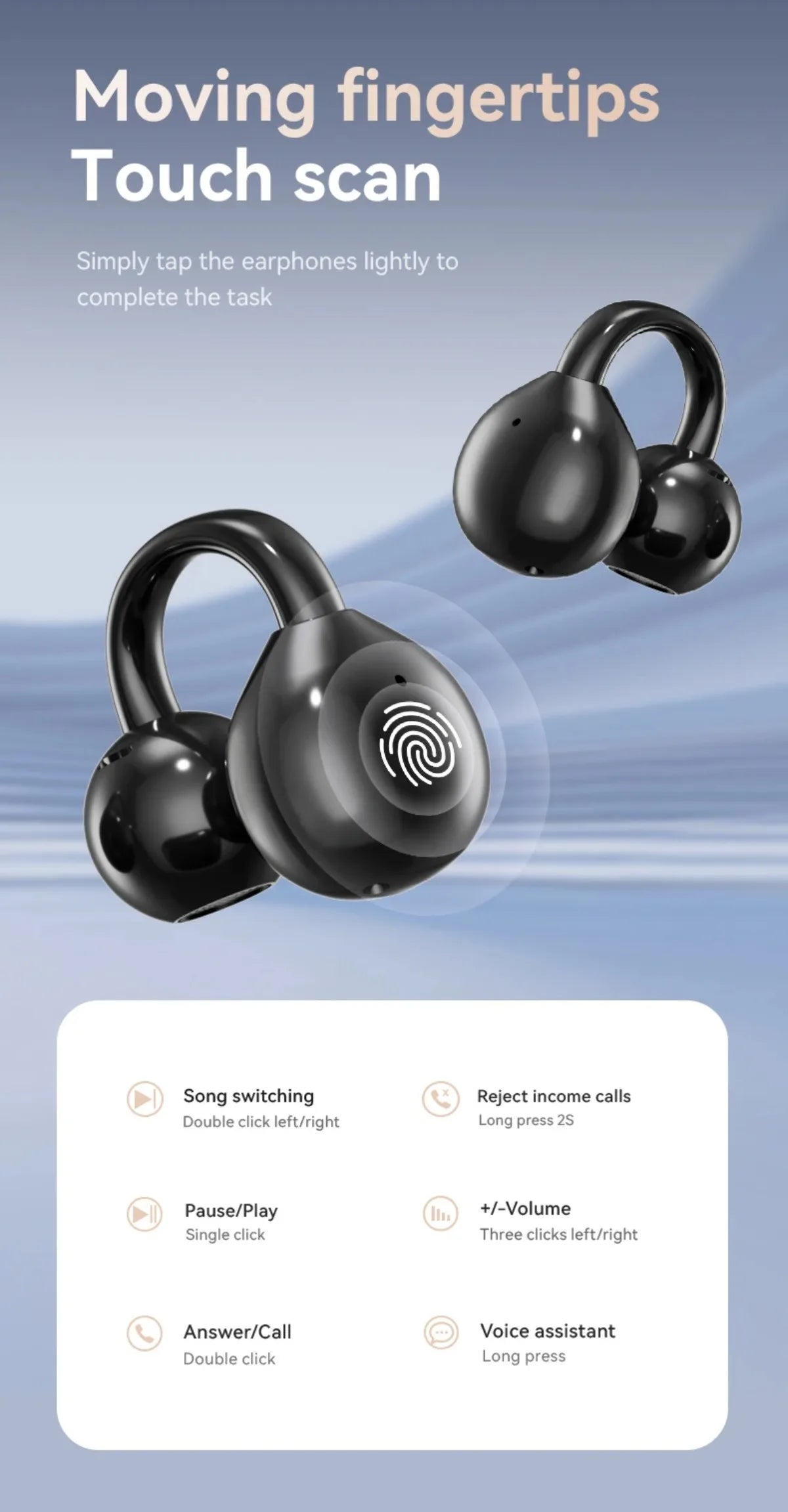 Touchscreen-Bluetooth-Kopfhörer 144 Sprachen Echtzeit-Übersetzung Kopfhörer Drahtlose Open-Ear-Clips Sport-Gaming-Kopfhörer