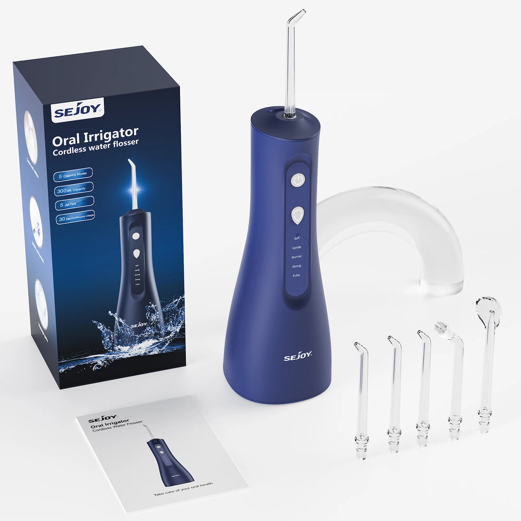 Sejoy Elektrische Wasserflosser Munddusche Wiederaufladbar Tragbar Dental 5 Modi Wassertank Zähne 300ML Wasserdichter Reiniger