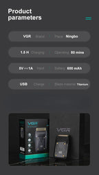 VGR Razor Professional Shaver Electric Beard Trimmer Digital Display Razor Reciprocating Razor Rechargeable Shaver for Man V-363