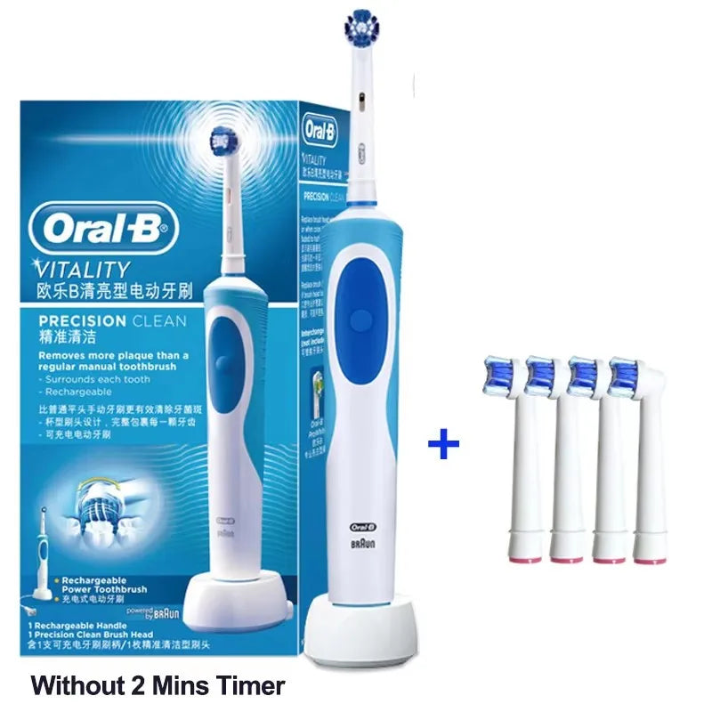 Oral B Elektrische Zahnbürste 2D Rotierende Vibrationsreinigung Ladezahnbürste Cross Action Borsten Mundpflege 4 Geschenk-Bürstenköpfe gratis