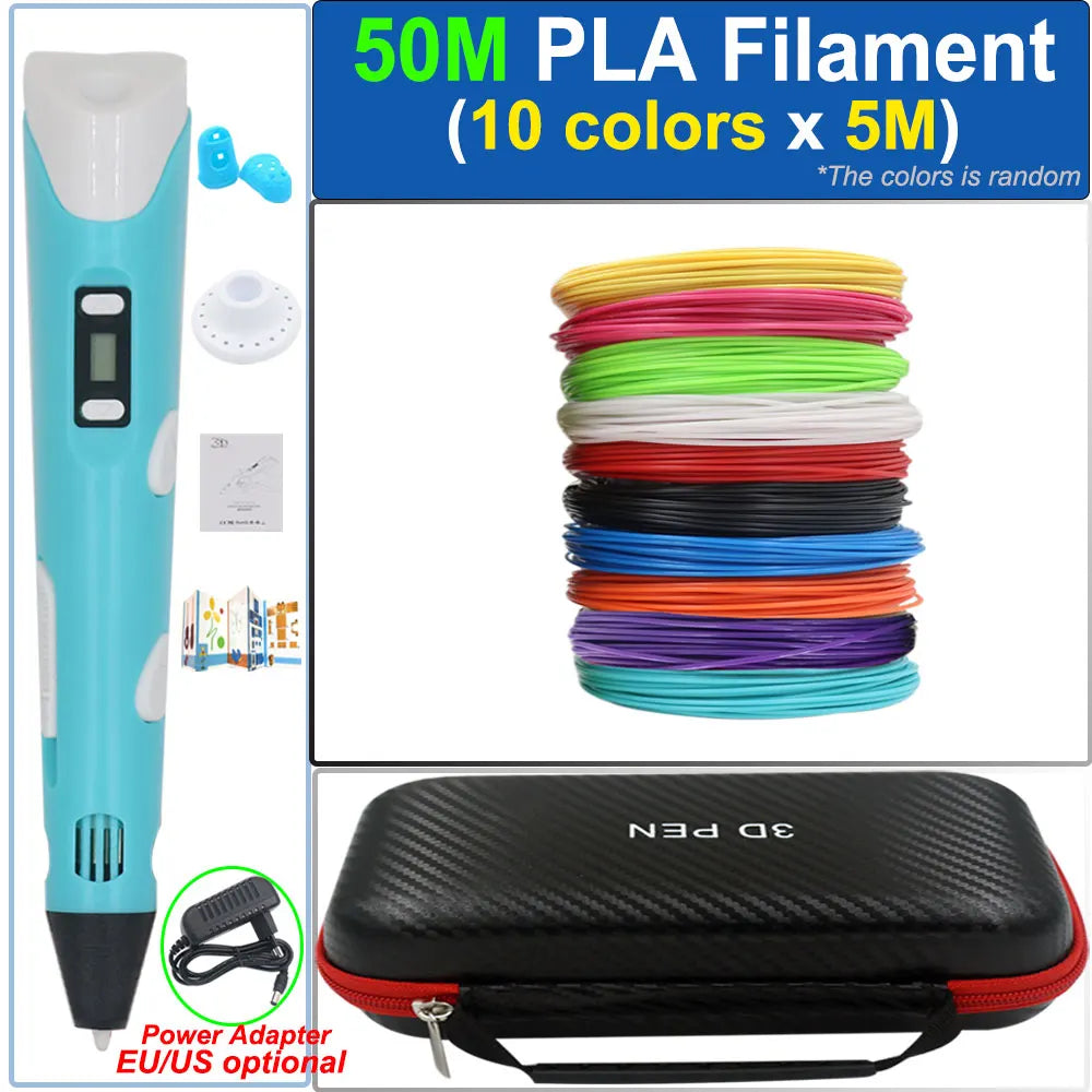 Kinder 3D-Stift 3D-Zeichnung Druckstift mit LCD-Bildschirm Netzteil 200M PLA Filament Spielzeug Kinder Weihnachten Geburtstag DIY Geschenk