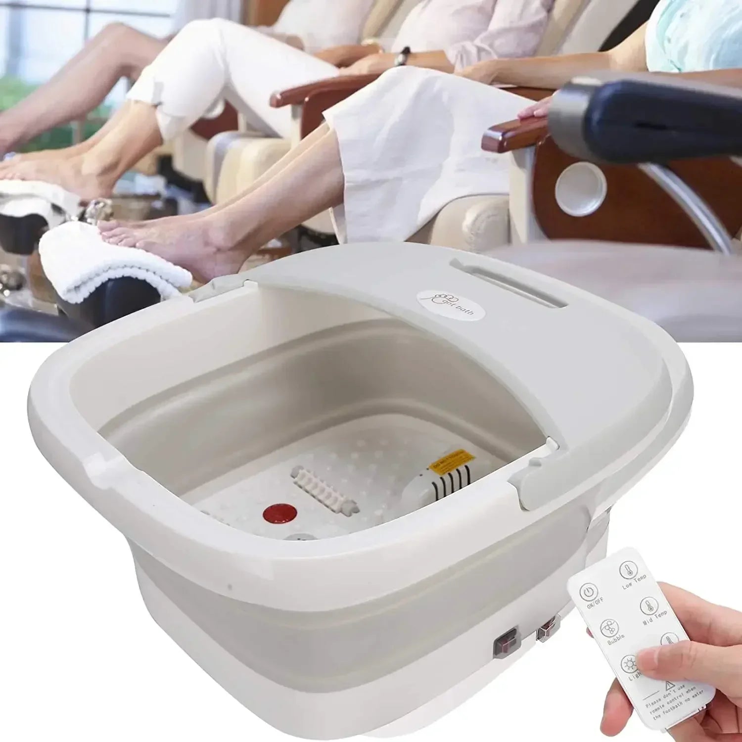 Faltbarer Fußbad-Massager mit Heizung, Vibration, 4 Rollen, Temperaturregelung, kabelloser Fernbedienung, Fuß-Spa zur Schmerzlinderung für den Heimgebrauch