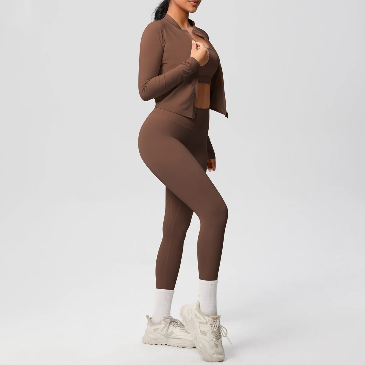 3-teiliges Sportbekleidung Yoga-Set Gym Sport-BH Reißverschlussjacke Leggings Kleidung Sportbekleidung Yoga-Anzüge für Damen Fitness-Set Trainingsanzug