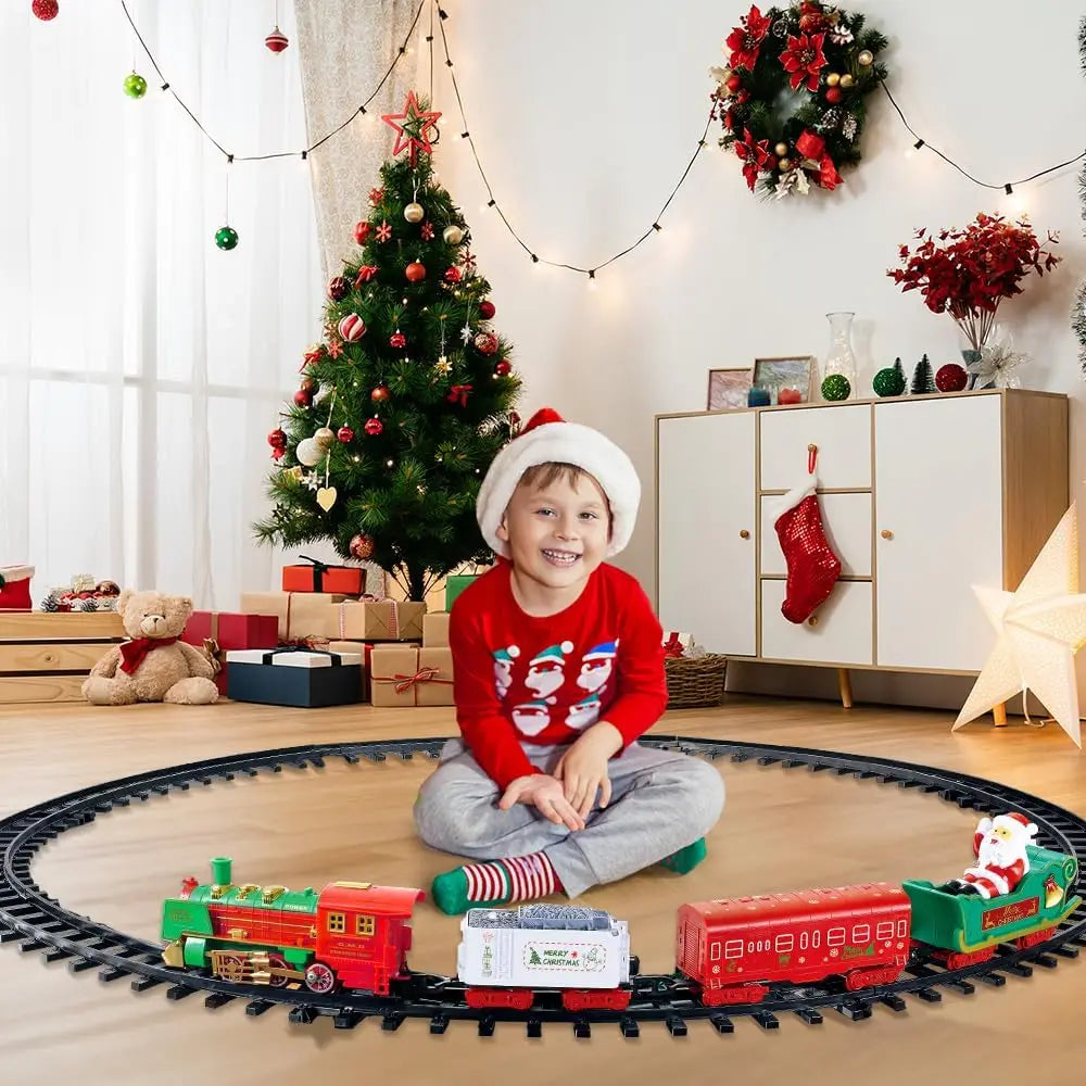 VATOS Hängender Weihnachtszug Spielzeug mit Licht und Sound, Zug um den Weihnachtsbaum, Dekoration, Geschenk, Indoor-Spielzeug für Kinder