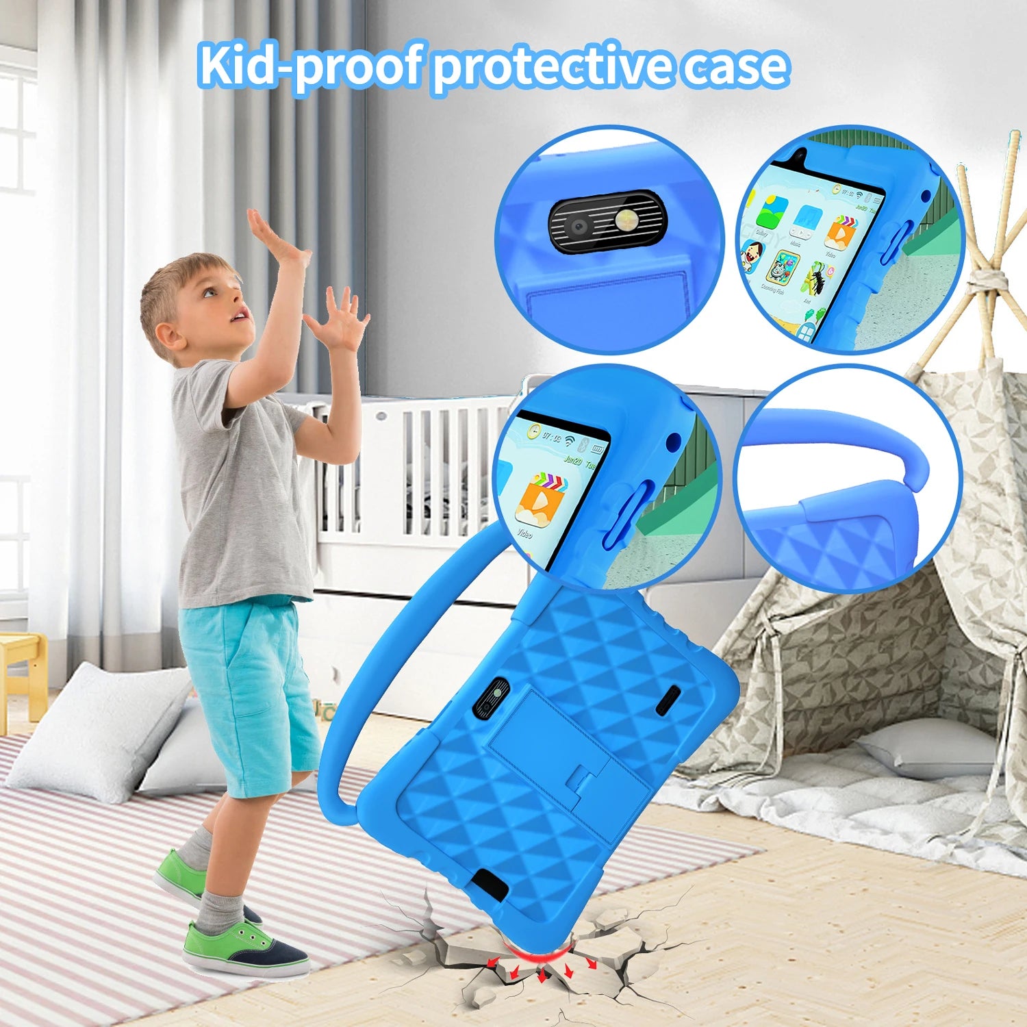 7-Zoll Kinder-Tablet Android 13 Quad Core 4GB RAM 64GB ROM 4000mAh WiFi Bluetooth Kindergeschenk Kindersoftware mit Silikonhülle