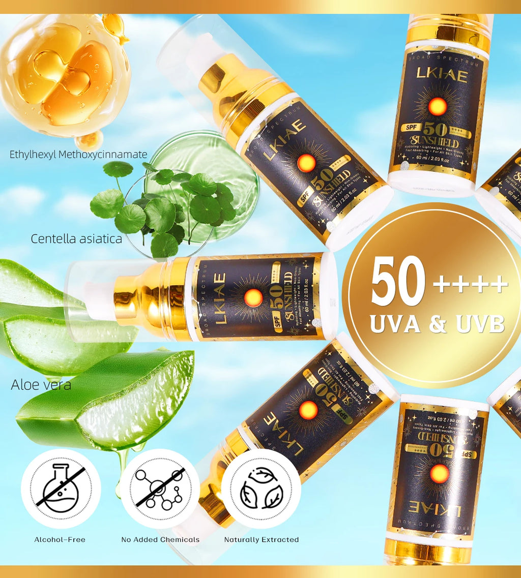 LKIAE Sonnencreme, Breitspektrum LSF 50, UVA/UVB, leicht & nicht fettend, Sonnenschutz, für Gesicht, Körper, nicht komedogen, 60ml