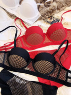 Mesh-Spitzenunterwäsche Damen Sexy kleiner Busen Push-Up-Dessous für Frauen BH-Sets Rot Weiß Hochzeitsmädchen Dicke Intimates BCD