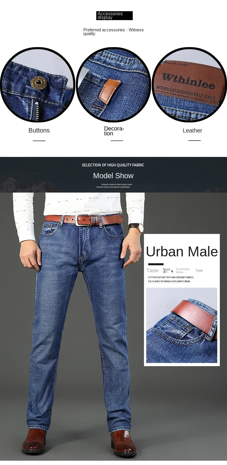 2024 Gerade, normale blaue Stretch-Jeans Frühling Herbst Herren Klassische Jeans Business Fashion Smart Jeans für Herren