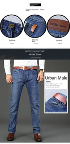 2024 Gerade, normale blaue Stretch-Jeans Frühling Herbst Herren Klassische Jeans Business Fashion Smart Jeans für Herren