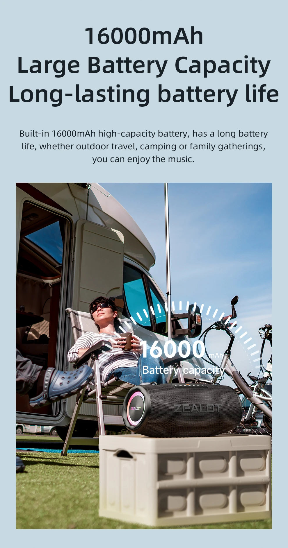 ZEALOT-S87 Outdoor Tragbarer kabelloser Bluetooth-Lautsprecher 80 W Hochleistungssubwoofer IPX6 Wasserdicht Camping