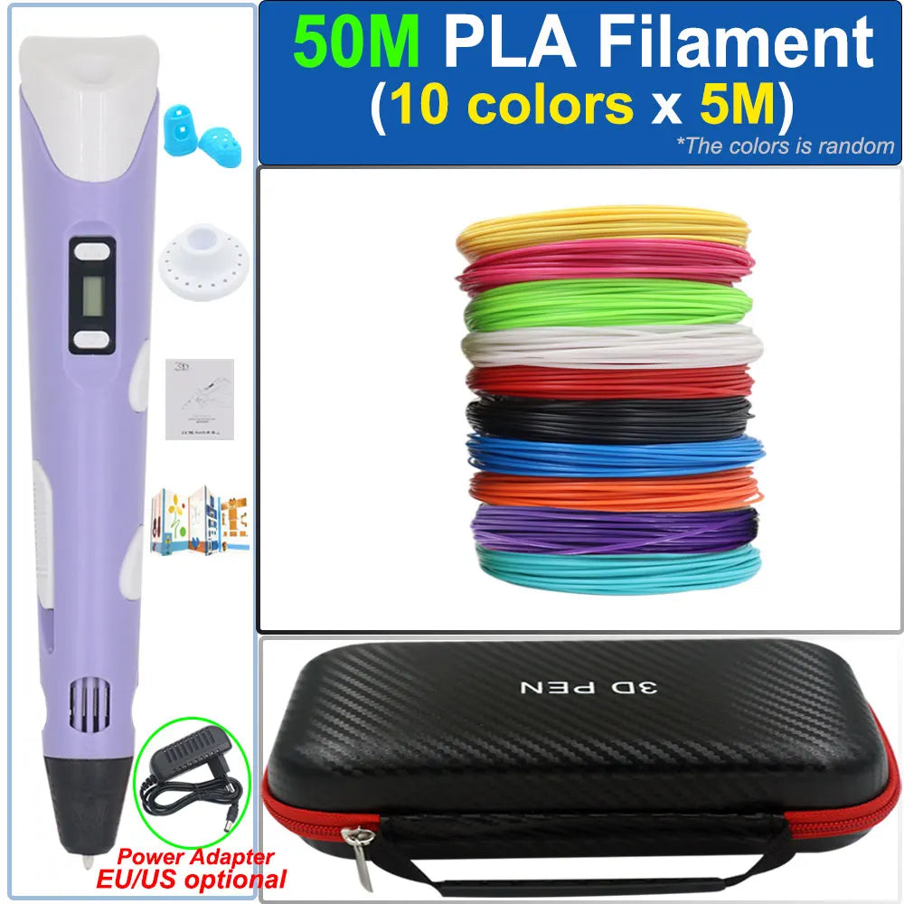 Kinder 3D-Stift 3D-Zeichnung Druckstift mit LCD-Bildschirm Netzteil 200M PLA Filament Spielzeug Kinder Weihnachten Geburtstag DIY Geschenk