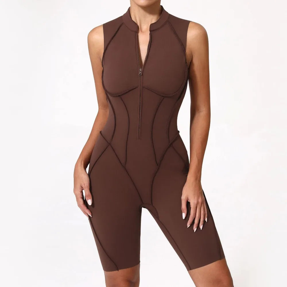 Damen-Trainingsanzug Fitness-Workout Sportkleidung Outfit Reißverschluss-Jumpsuit Yoga Fitness Overall Set Offene Rücken Bodysuits Anzug für Damen