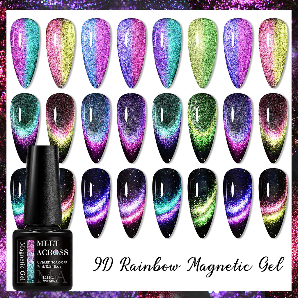 MEET ACROSS 3Pcs/Set 9D Cat Magnetic Gel Nail Polish With Magnetic Stick Semi Permanent Soak Off Nail Art UV LED Gel Varnish Kit