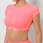Hearuisavy Sommer Personalisierbare Sportshirts Workout Sportbekleidung Rückenloses Yoga-Kleidungsstück Brustpolster Sport Crop Tops Gym Top Damen