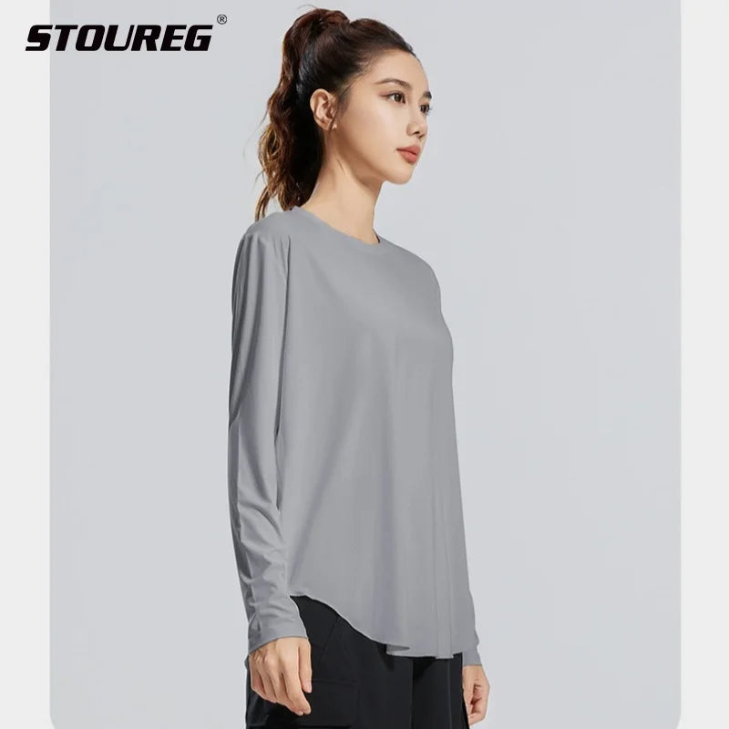 STOUREG Yoga Cover Up, atmungsaktive Sportbekleidung, lockeres Fitness-Shirt, Sport-Tops in großen Größen, kühlendes Sommer-T-Shirt