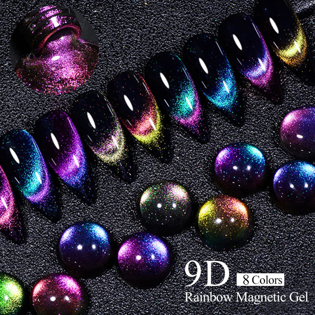 MEET ACROSS 3Pcs/Set 9D Cat Magnetic Gel Nail Polish With Magnetic Stick Semi Permanent Soak Off Nail Art UV LED Gel Varnish Kit