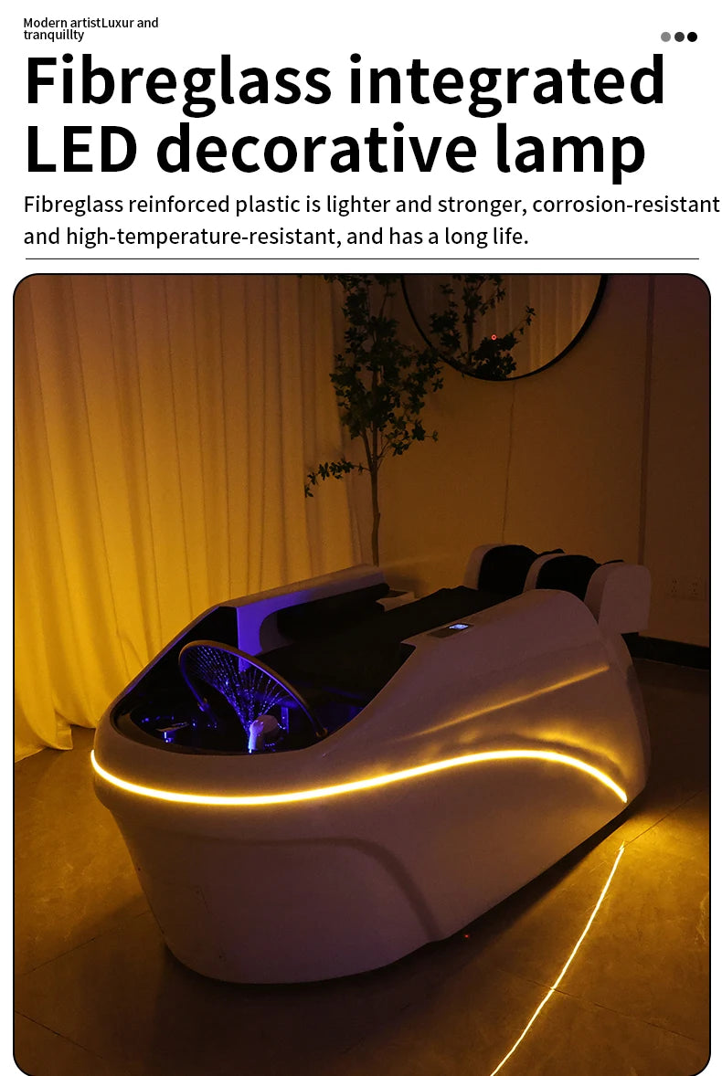 Salon Head Spa Kunstleder Kopftherapiebetten Automatische Massage Shampoobett Komfortables ergonomisches Design Hoher Dichte Schwam