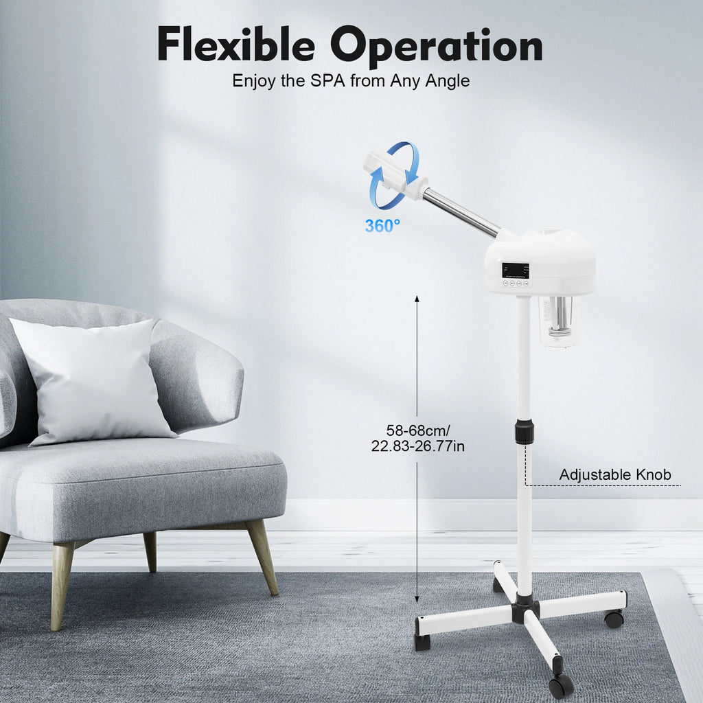 Professioneller Gesichtsbedampfer Nano-Ionen Ozon Heißdampf mit LCD-Bildschirm Höhenverstellbar für Salon Zuhause Spa Anti-Aging