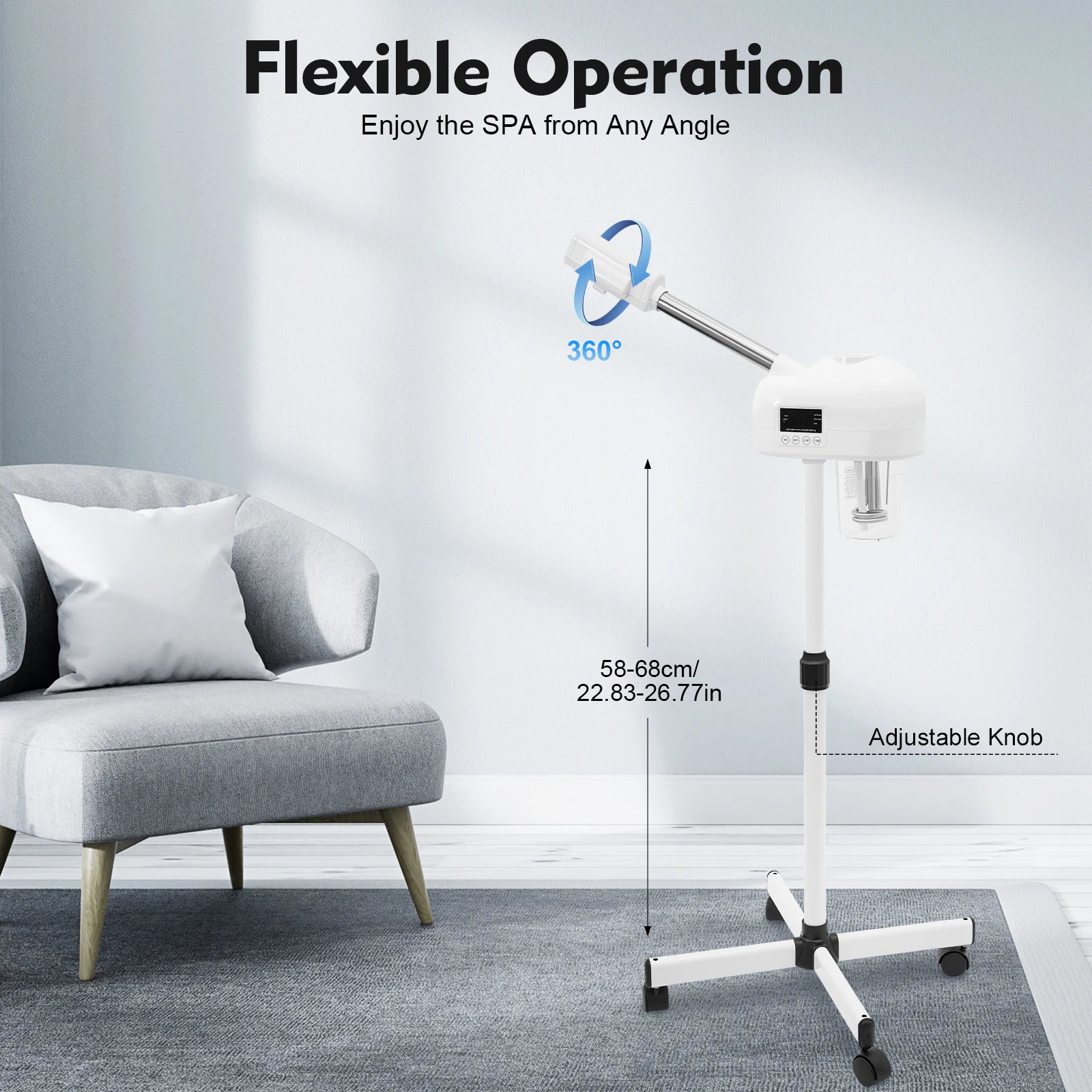 Professioneller Gesichtsbedampfer Nano-Ionen Ozon Heißdampf mit LCD-Bildschirm Höhenverstellbar für Salon Zuhause Spa Anti-Aging