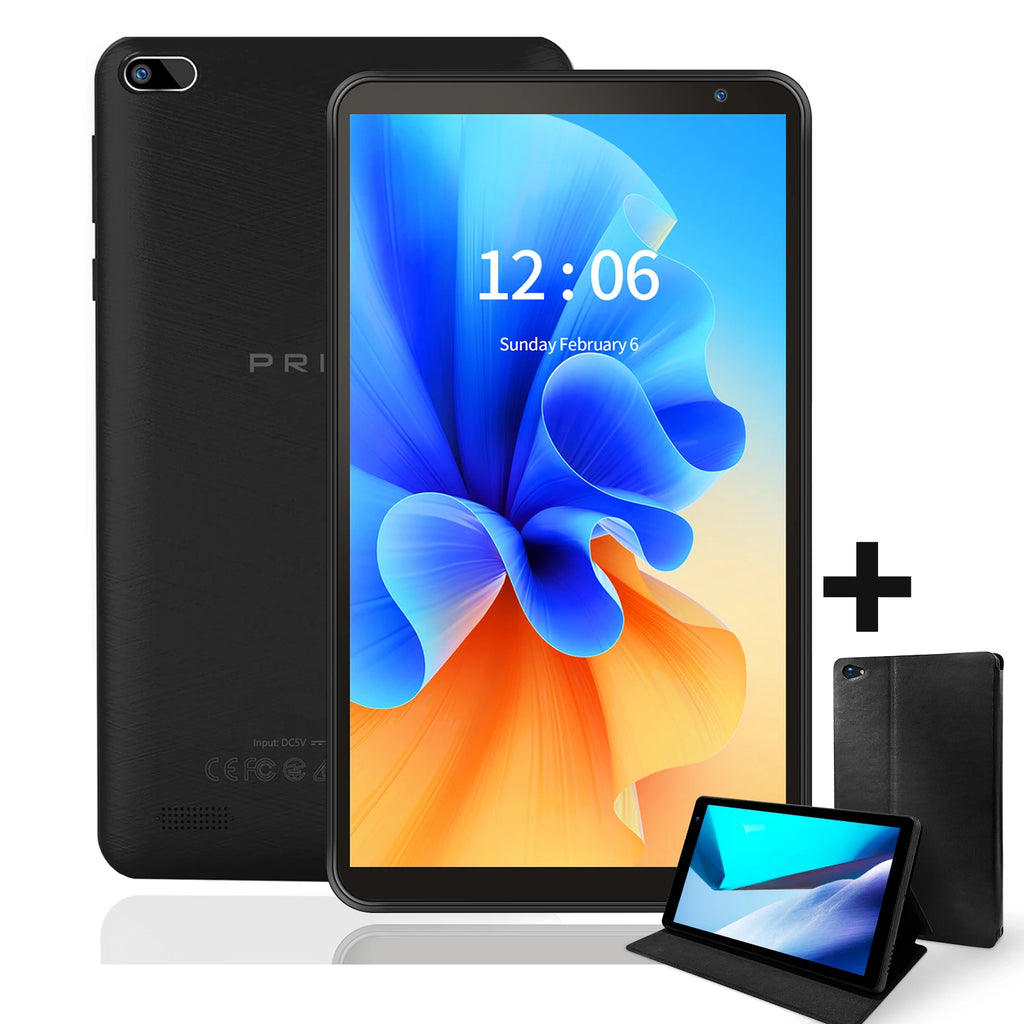 PRITOM 7 Zoll Tablet PC 32 GB Android 11 mit Quad-Core-Prozessor HD-IPS-Display Dual-Kamera WiFi mit PU-Schutzhülle