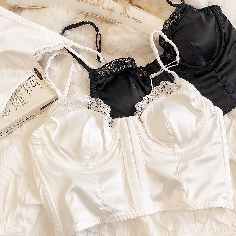 Sommer Damen Dessous Set Französisches Sexy Spitzen-Ultra-Dünn-BH-Set Seidenstoff Komfort Verstellbare Träger Bralette Strings Unterwäsche-Set