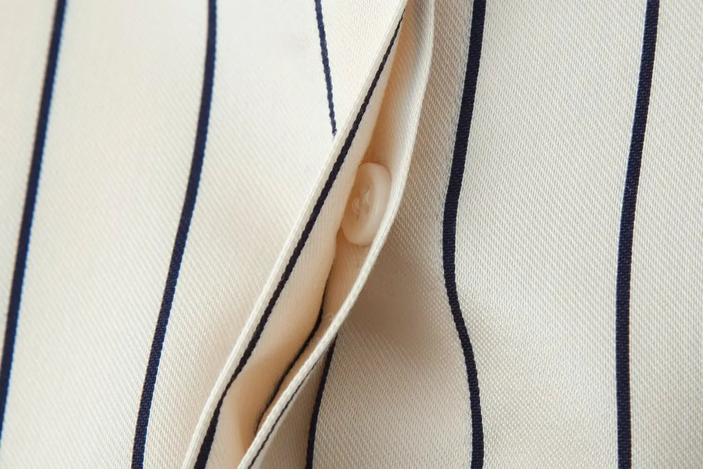 HH Damen Frühling Neue Mode Vintage Vielseitige Beige Gestreifte Puffärmel-Shirt + Hochtaillierte Lockere Plissierte Lässige Lange Hose Set
