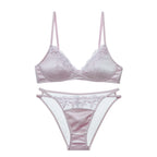 Französisches Dessous-Set für Damen, dünner, bügelloser Triangel-BH, Spitze & Stickerei-Design