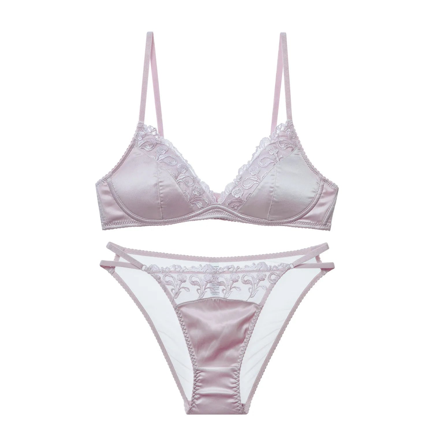Französisches Dessous-Set für Damen, dünner, bügelloser Triangel-BH, Spitze & Stickerei-Design